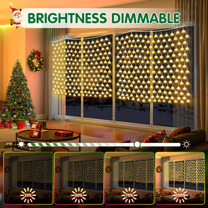 Hezbjiti Christmas Net Lights Outdoor 200 LED 6.9FT x 5.4FT Clear Wire with 8 Modes, Connectable Plug in Waterproof, Timer Memory Function for Xmas Tree Bushes Porch Lawn Windows Decor（Warm White）
