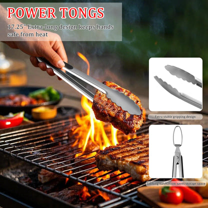 5PCS Grill Tools Set, BBQ Grilling Accessories with Spatula Tongs Apron Hooks, Portable Grill Utensils Set, Stainless Steel Grilling Tools Kit, Camping Tailgating Gifts for Men Dad