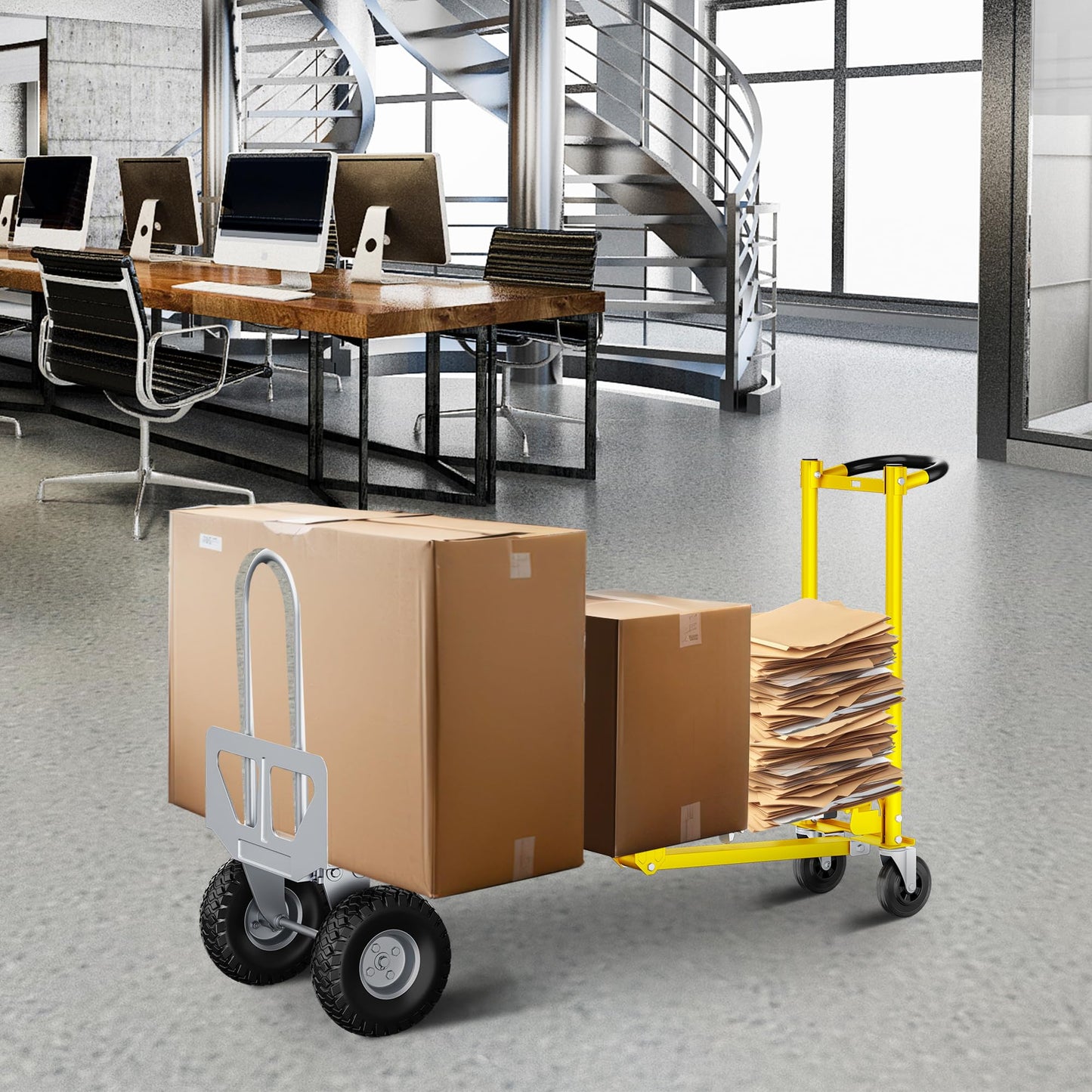 Dkenicor 4 in 1 Folding Hand Truck, 1000lbs Capacity Dolly Cart Industrial Convertible Heavy Duty with Retractable Handle and 4 Rubber Wheels, Collapsible Cart for Home, Office, Warehouse, Silver