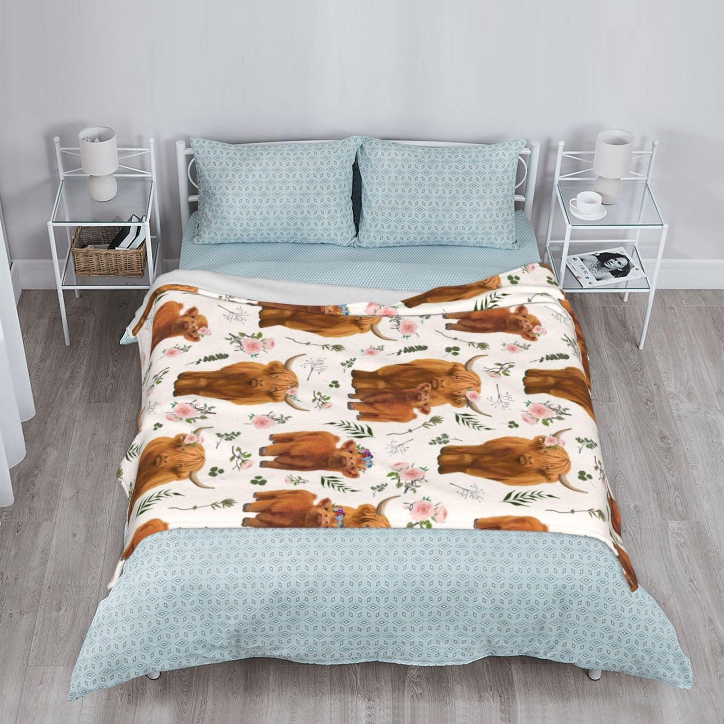 Highland Cow Throw Blanket 50"x40" Fuzzy Soft Cozy Highland Cows Blankets Soft Throws Warm Lightweight Plush Fleece Throw Blanket for Kids Men Women Gift Bed Couch Sofa