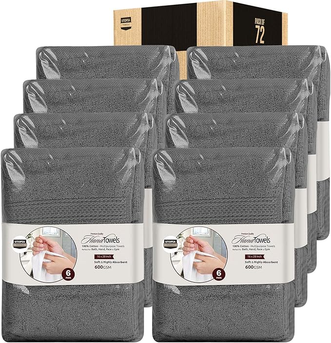 Utopia Towels 72 Pack Premium Hand Towels Set, 16 by 28 inches, 100% Ring Spun
