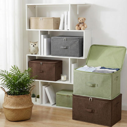 ANMINY Storage Bins with Zipper Lids 36 Qt Lidded Fabric Storage Boxes Baskets Cubes with Handles Collapsible Washable Cotton Linen Closet Shelf Clothes Organizer Containers - Green, Large
