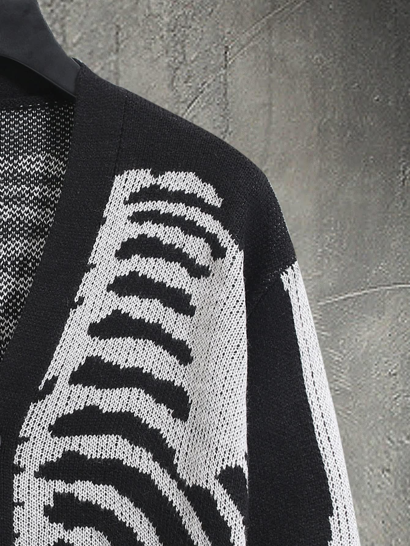 SHENHE Men's Skeleton Pattern Cardigan Sweaters Long Sleeve Unisex Outwear Knitted Coats Black XL