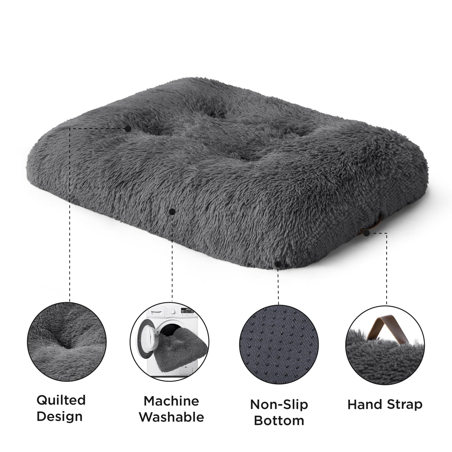 Bedsure Dog Crate Bed Extra Large - XL Fluffy Crate Mattress Washable with Anti Slip Bottom, Dog Anxiety Pillow Cushion for XLarge Pets, Dark Grey, 104x69cm