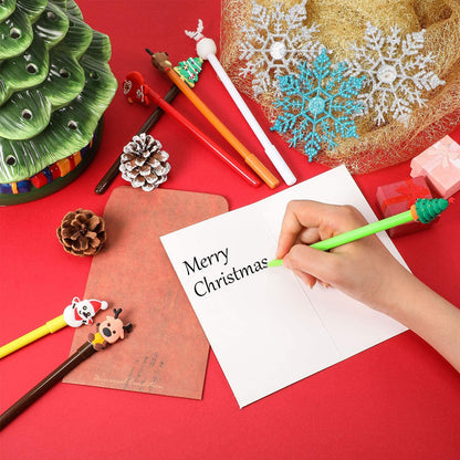 Christmas Gel Ink Pen Novelty Rollerball Pens Black Gel Ink for School Boys and Girls Office Supplies, 8 Style - Christmas Tree, Snowman, Reindeer, Santa Claus (64 Pieces)