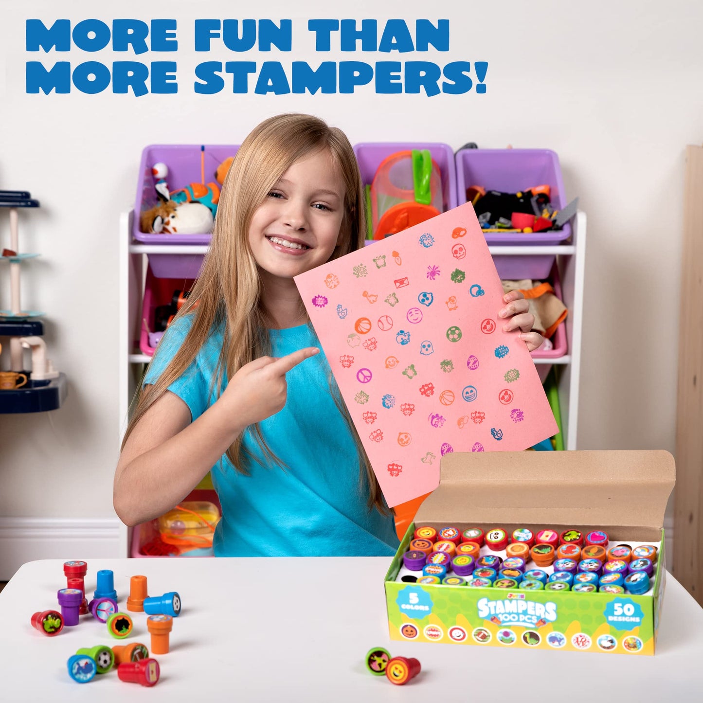 JOYIN 100 Pcs Assorted Stamps for Kids Self-Ink Stamps (50 Different Designs, Dinosaur, Zoo Safari Stampers) for Party Favor, Carnival Prizes, School, Easter Egg Stuffers, Halloween, Christmas
