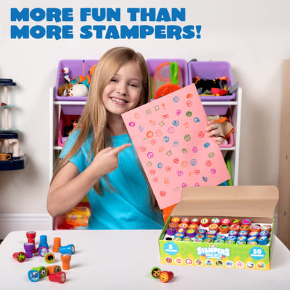 JOYIN 100 Pcs Assorted Stamps for Kids Self-Ink Stamps (50 Different Designs, Dinosaur, Zoo Safari Stampers) for Party Favor, Carnival Prizes, School, Easter Egg Stuffers, Halloween, Christmas