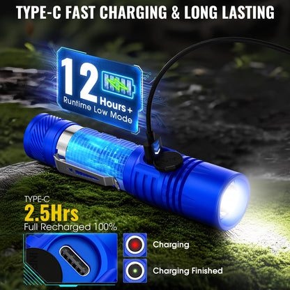 Banral Rechargeable Tactical Flashlights, High Lumens Small Mini USB-C LED Flashlight, Compact EDC Flash Light, 4 Modes&Memory Function, Waterproof Pocket Lights for Home,Camping,Emergency (1, Blue)