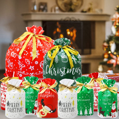 ZMCINER 38 PCS Christmas Drawstring Gift Bags Assorted Sizes Christmas Bags Drawstring for Gifts for Xmas Holiday Presents Party Favor