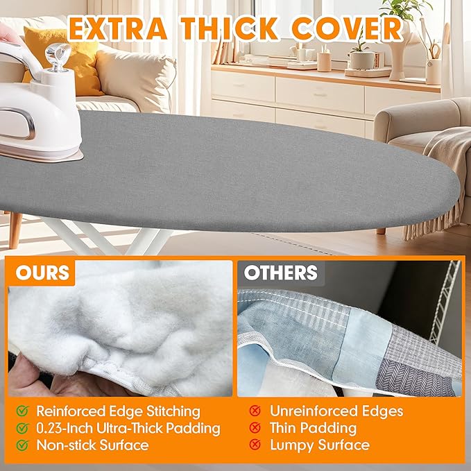 Ironing Board Cover and Pad, 21x54 Extra Large Thick Iron Padding, Scorch &
