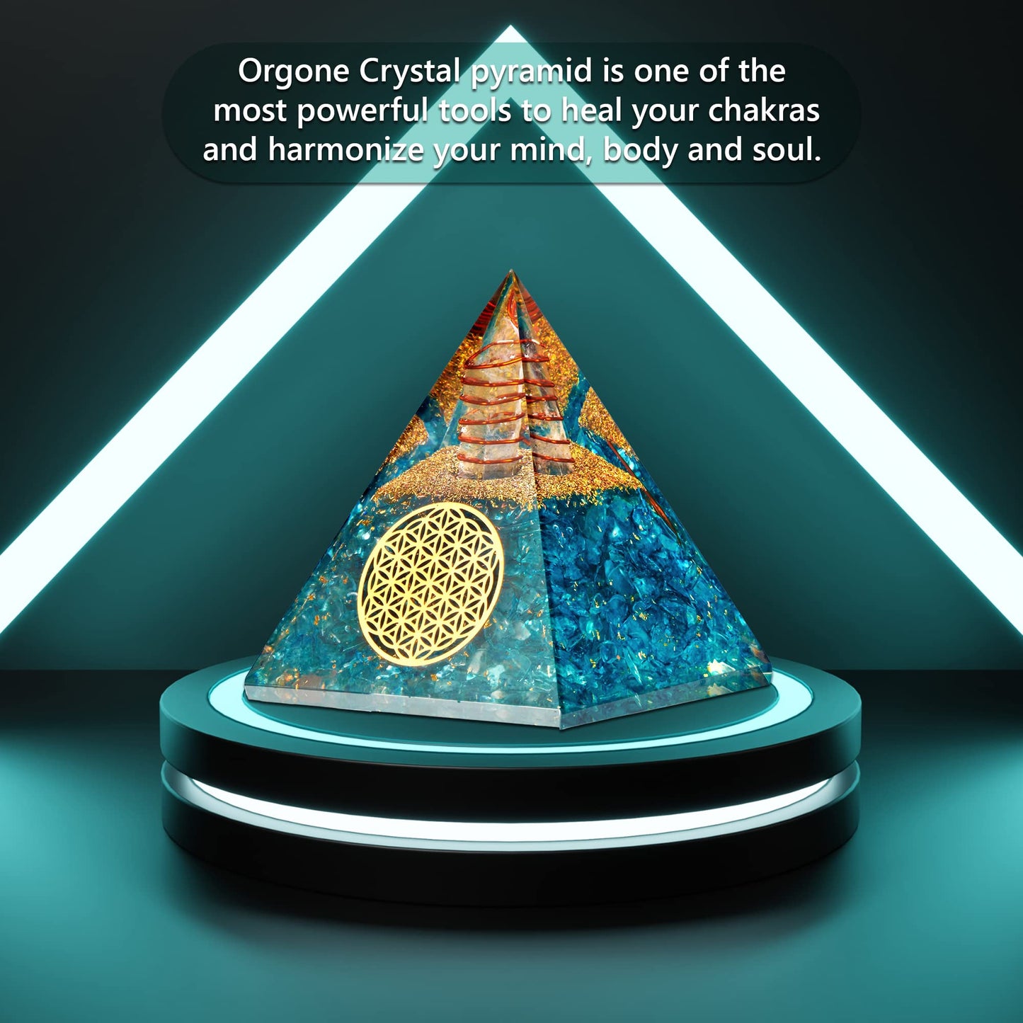 Anaya Agate Aquamarine Orgone Pyramid, Aquamarine Crystal Pyramid w/Positive Energy, Handmade Orgonite Pyramids for Chakra Cleansing, Mindfulness, Crystal and Healing Stones, Christmas Gifts for Women