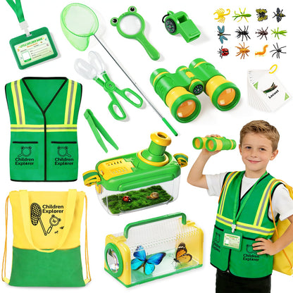 Toycost Kids Explorer Kit & Bug Catcher Kit with Vest, Carry Bag, Binoculars,Observation Jar, Butterfly Net, Magnifying Glass, Outdoor Nature Exploration STEM Toys Camping Gift for Boys Girls Ages 3-7