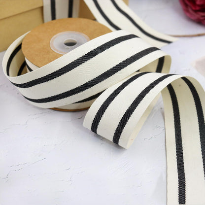 YERELO 10Yard/ Roll Set Cotton Stripe Ribbon Black and White Stripe Ribbons 1-1/2" for Christmas Tree Crafts,Wedding Wreath,Gift Wrapping,Decoration and DIY Handmade Hair Bows