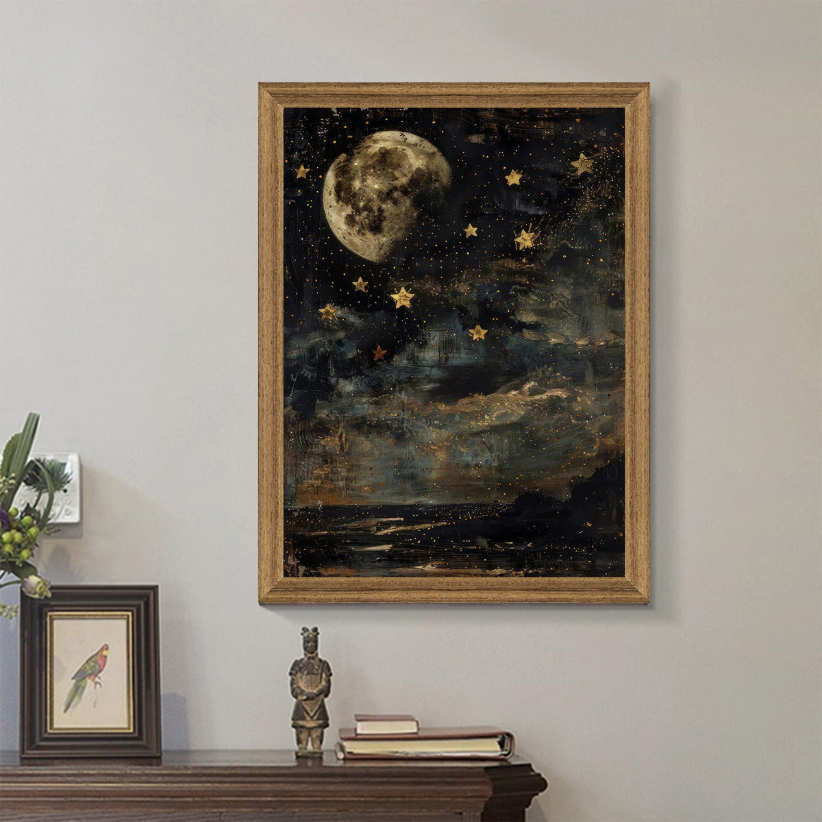 Palette Dreams Framed Vintage Moon and Stars Canvas Wall Art 12x16 inches