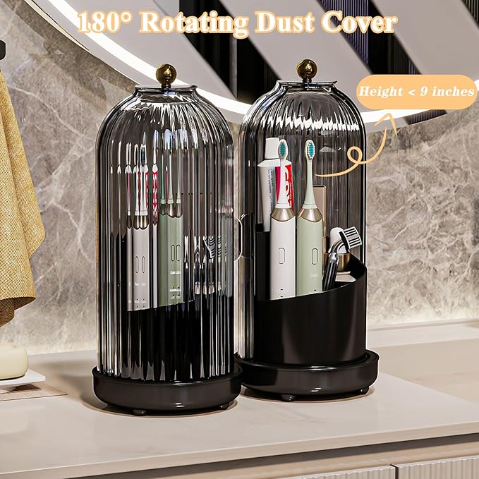 Toothbrush Holders with Cover, Drainage Rotating Electric Toothbrush Organizer