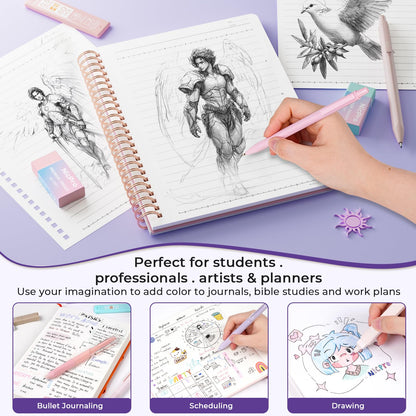 Nicpro Bible Journaling Kit, 76PCS Bible Study Supplies with Pen Case, Notes & Tabs, No Bleed Highlighter Pens, Bible Journal Accessories, Cute Spiral Notebook Stationary Set for Women Christian Gifts