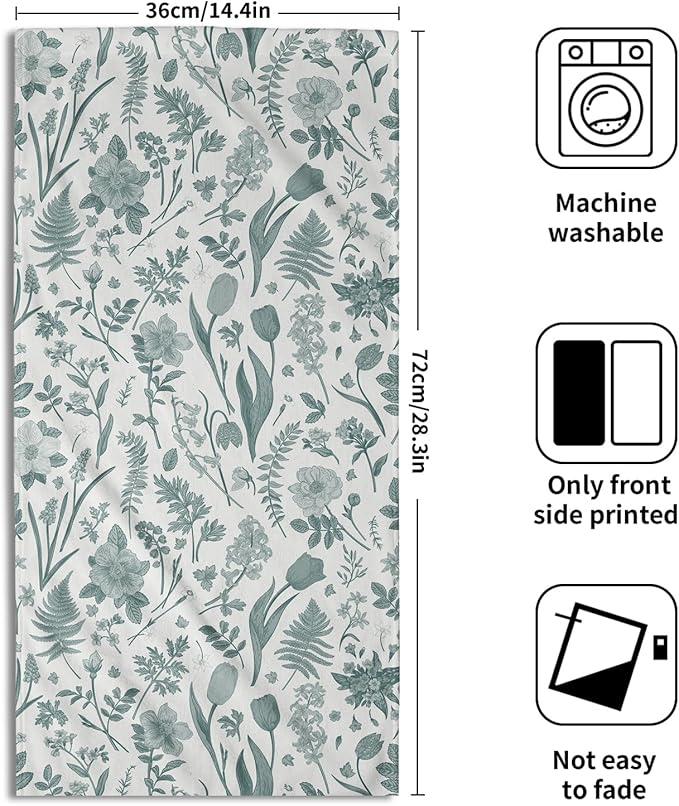 Spring Floral Hand Towels for Bathroom Set of 2 Aqua White Flower Leaves