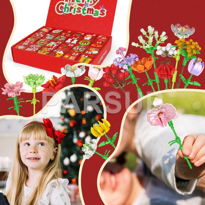 Christmas Advent Calendar 2025, Flower Building Blocks, 24 Days Countdown Calendar Toys, Building Brick Toys Party Favors, Xmas Gifts