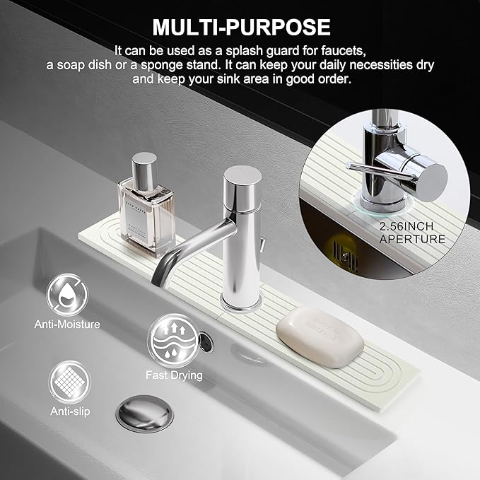Faucet Mat for Kitchen Sink, Diatomite Fast Drying Stone Sink Tray, Super