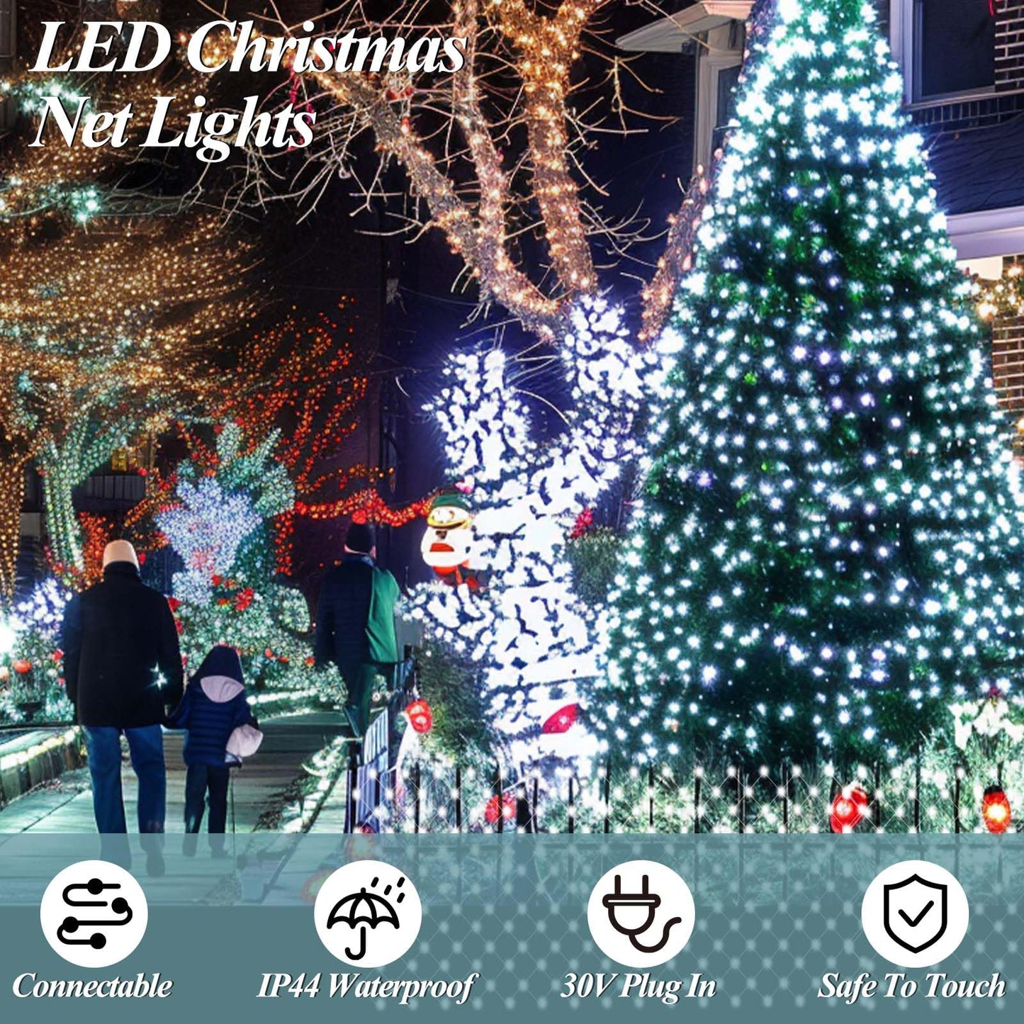 LitHome 14.8FT x 5FT Christmas Net Lights, 300 LED Net Lights Outdoor Mesh Light with 8 Modes, Connectable Waterproof Cool White Christmas Mesh Light for Bushes, Garden, Backyard, Xmas, Holiday Decor