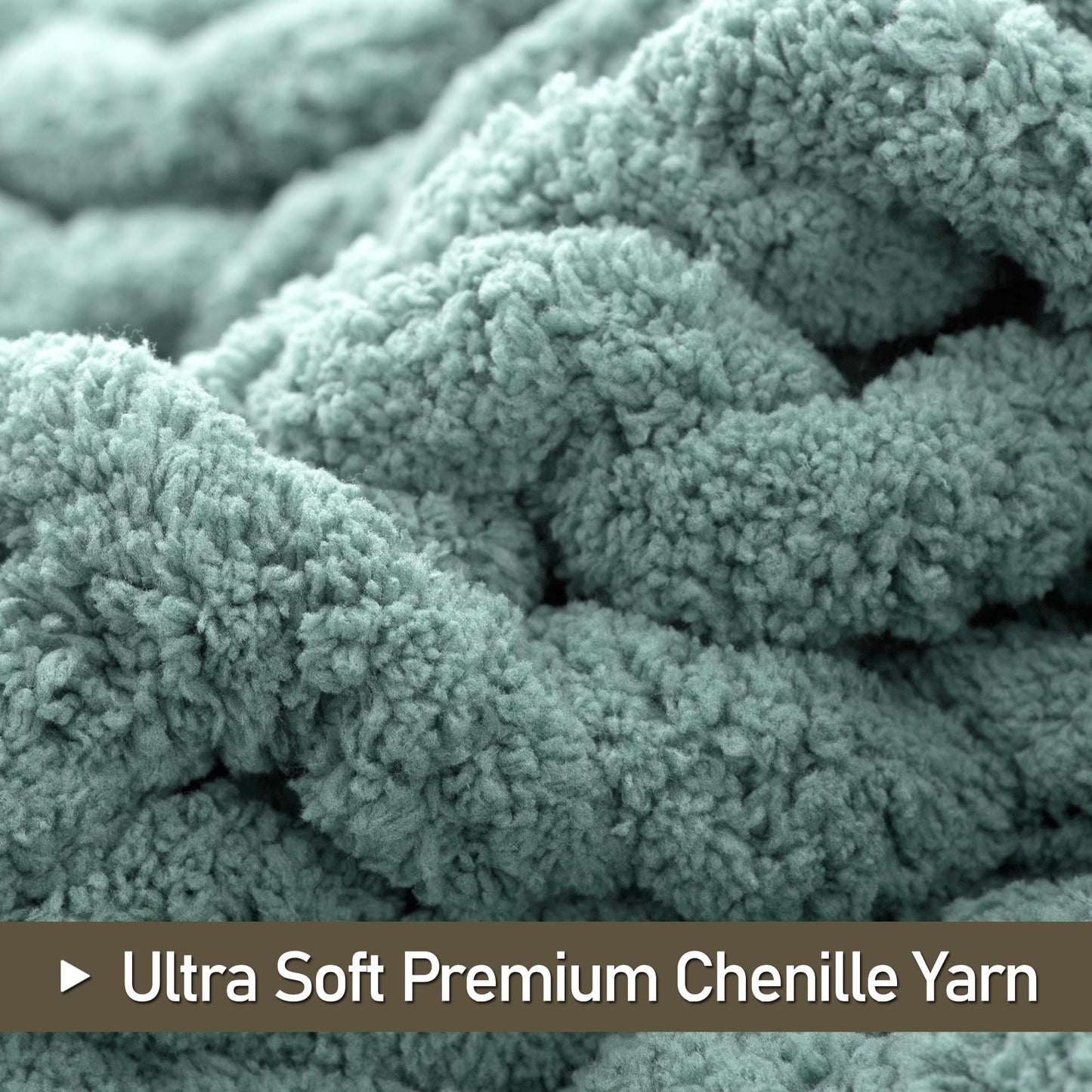 LONG CREATE Chunky Knit Throw Blanket Bundle Chenille Throw Blanket， 50"X 60" Sage Green