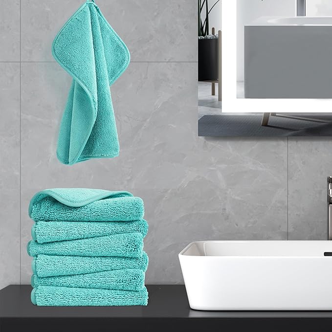 POLYTE Premium Lint Free Microfiber Washcloth Face Towel, 13 x 13 in