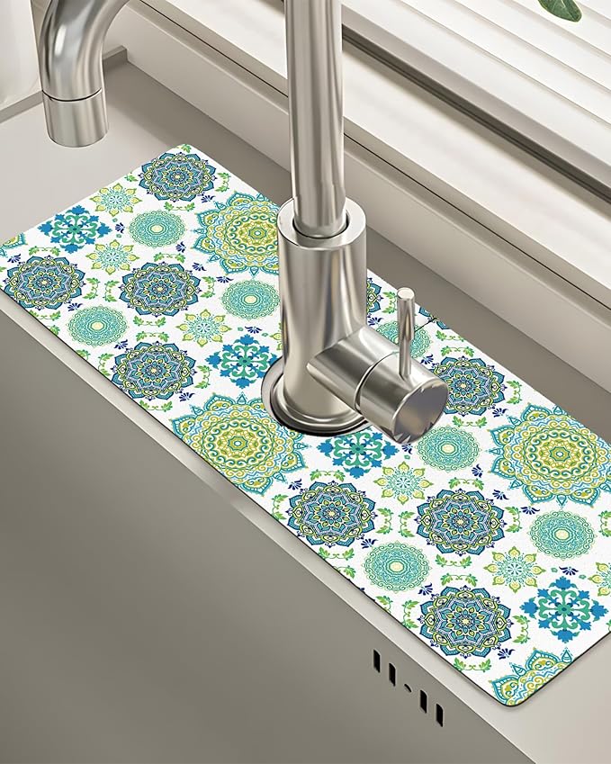 Patterned Sink Faucet Mat Kitchen Splash Guard Super Absorbent Drying Mat