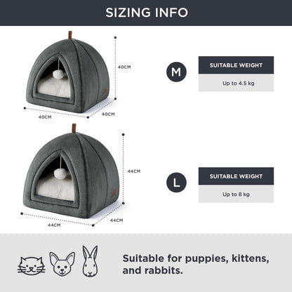 Bedsure Cat Cave Bed Indoor - Flannel Hooded Cat Igloo House, 40x40x40cm Enclosed Foldable Pet Bed with Removable Washable Cushion Pillow, Dark Grey