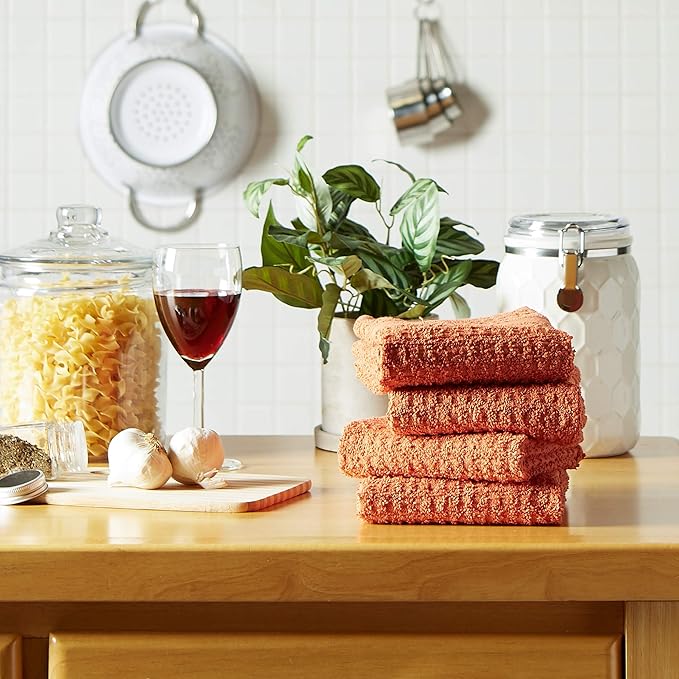 DII Basic Terry Collection Waffle Dishtowel Set, Solid Spice, 4 Piece