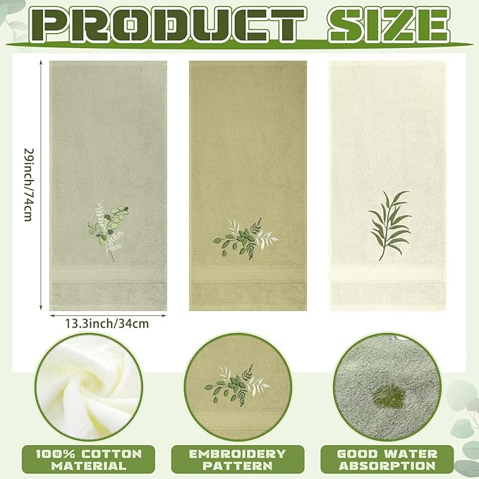 Eucalyptus Leaves Hand Towels Farmhouse Green Bathroom Decor 14x29 Inch