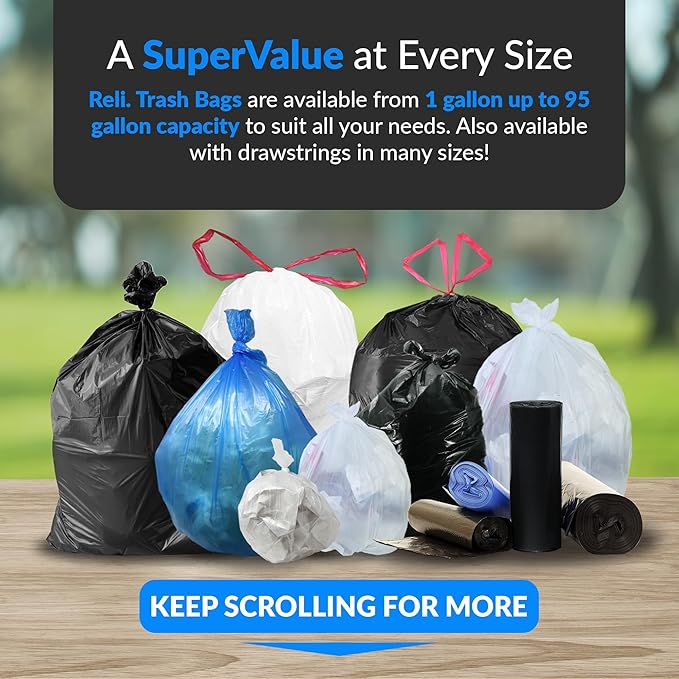 Reli. SuperValue 65 Gallon Trash Bags | 120 Count | Made in USA | Heavy Duty |