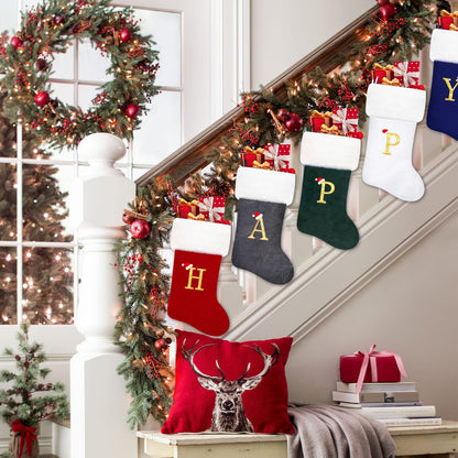 Tokforty 20 Inches Red Velvet with White Super Soft Plush Cuff Monogram Christmas Stockings, Xmas Personalized Embroidered Letter Stockings for Family Holiday Decorations and Xmas Tree Fireplace（K）