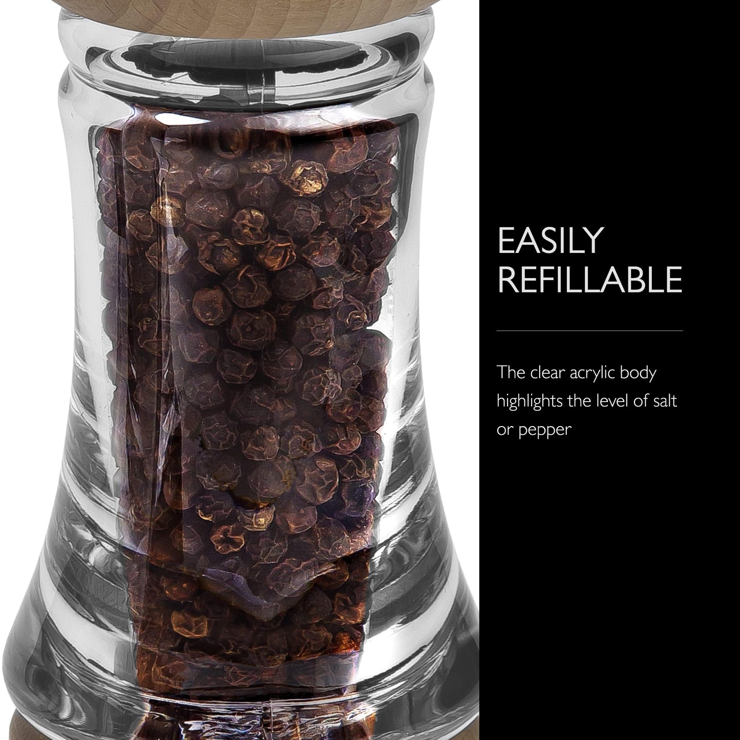 Cole & Mason Basic Woods Mill Gift Set - Adjustable Salt & Pepper Grinders - Refillable Spice Tools - Hand Wash Kitchen Tool - Wood