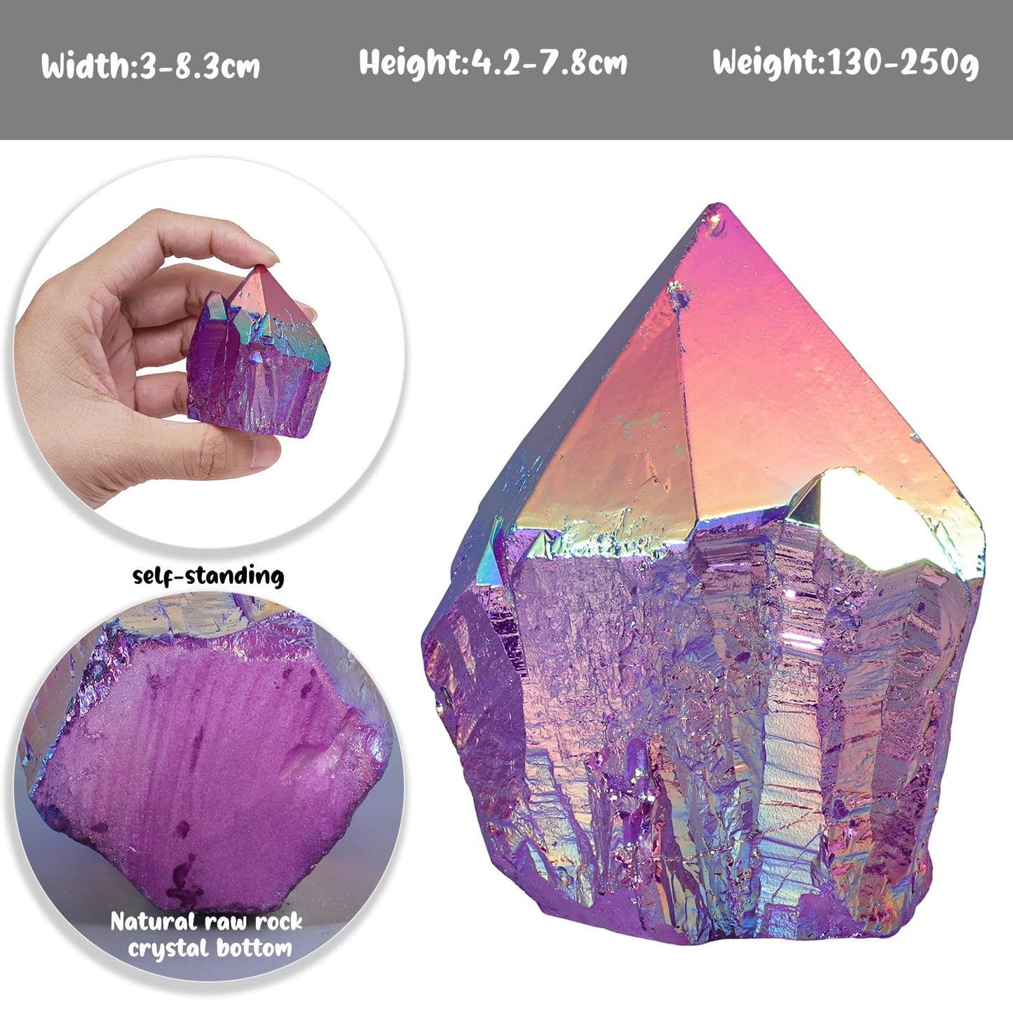 Nupuyai 1.18"-3.27" Titanium Coated Quartz Crytsal Cluster Decor for Home Office Irregular Stone Geode Specimen for Energy Protection, Purple
