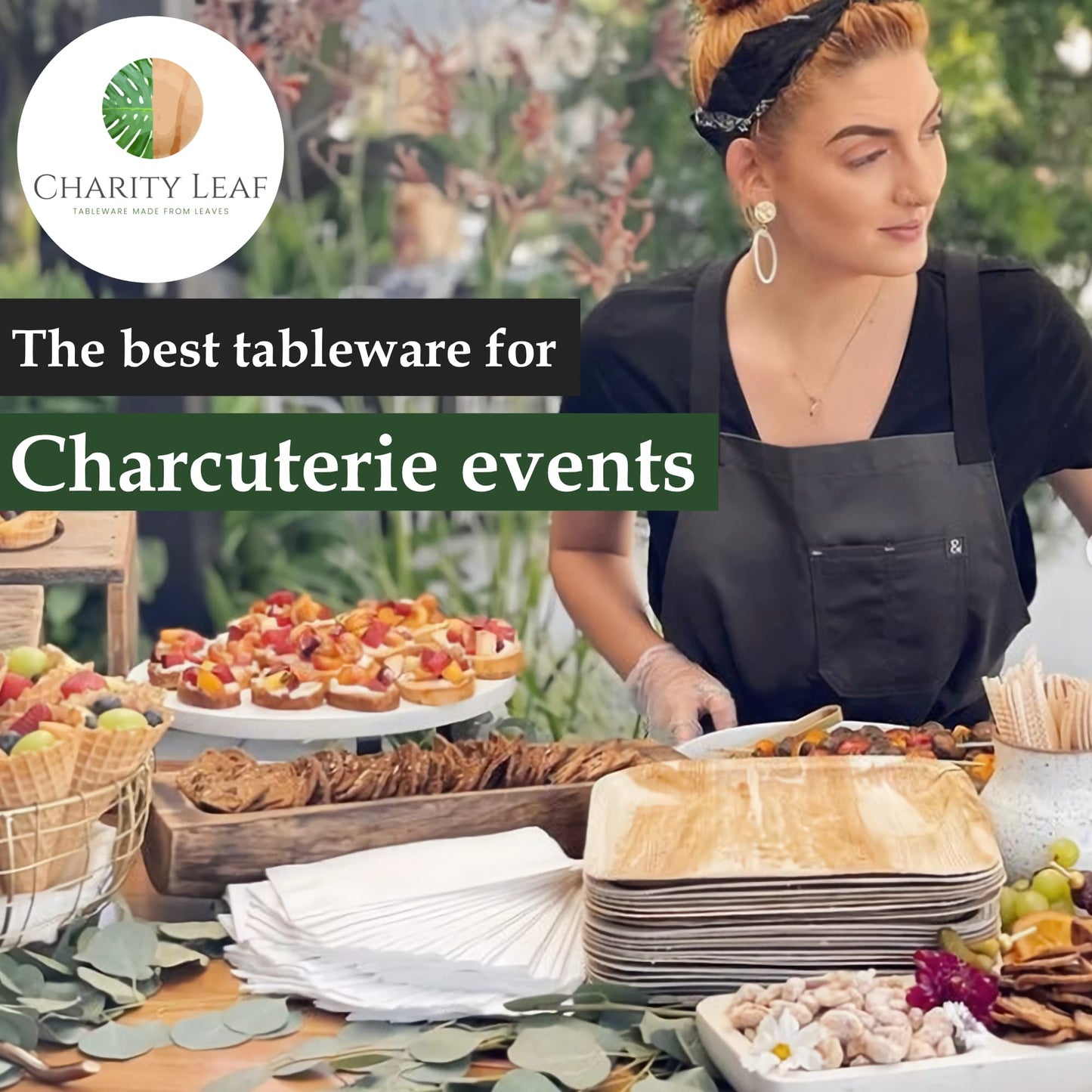 Charity Leaf Disposable Palm Leaf 11" Square Plates (25 pieces) Bamboo Like Serving Platters, Disposable Boards, Eco-Friendly Dinnerware For Weddings, Catering, Events