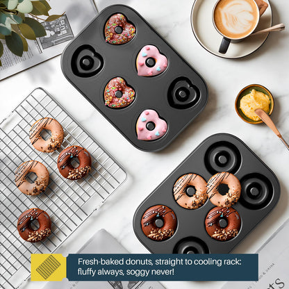 16-Piece Nonstick Bakeware Set with Oven Mitts, Donut Pan, and Heart Pan, Stackable Carbon Steel Baking Pans Set with Kitchen Utensils and Rack, Ceramic Coating, Black