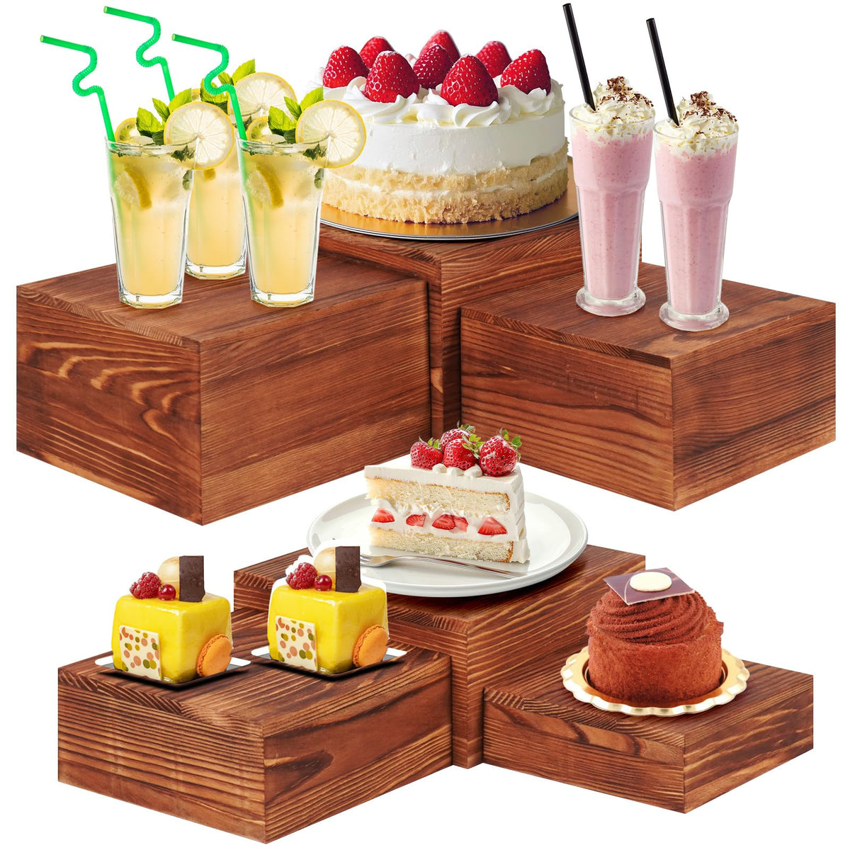 HTRYBNES 6 Pack Wooden Buffet Risers and Stands, Rustic Food Risers for Buffet Table, Risers Display Stands, Wood Cake Cupcake Stands for Wedding Party, Food Display, Collectibles