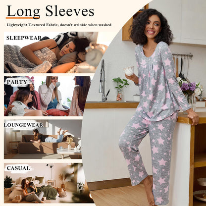 Findsweet Women's Pajama Set 2 Piece Lounge Outfits Soft Sleepwear Fall Long Sleeve Long Pant With Pockets Ladies Pjs XL, Halloween Purple