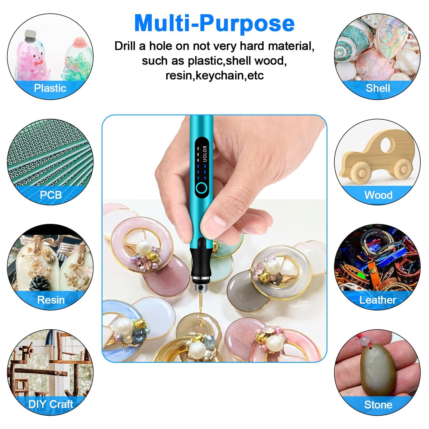 Uolor 3-Speed Cordless Mini Drill Pen, Rechargeable DIY Electric Hand Drill with 10 Small Drill Bits, Micro Drill Set for Jewelry Making Wood Stone Plastic Resin Keychains