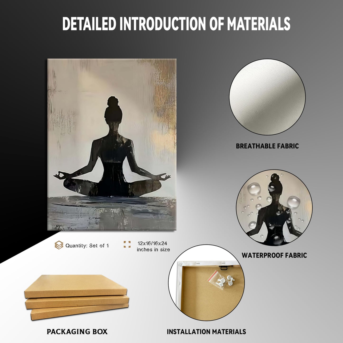 Framed Yoga Meditation Canvas Wall Art Minimalist Zen Silhouette Print Spiritua Mindfulness Painting Poster for Living Room Bedroom Yoga Studio Meditation Room Décor12x16 Inches