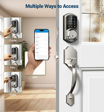 Veise VE06-H Smart Front Door Lock Set, App Control, Keyless Entry Deadbolt with Lever Handle, Electronic Digital Touchscreen Keypad, Auto Lock, Easy Install, Matte Black