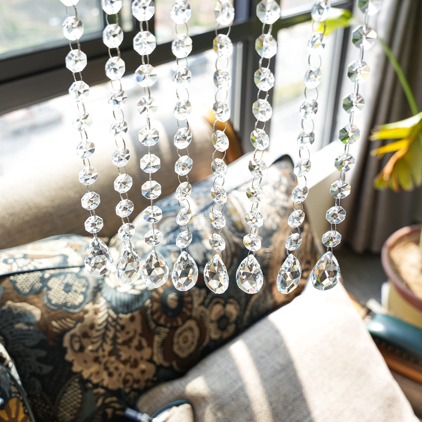 KANPURA 1ft 10pcs Teardrop Crystals Garland,Crystal Teardrop Chandelier Replacement,Hanging Glass Crystals for Chandelier, Christmas Tree, Wedding Decor(Clear)
