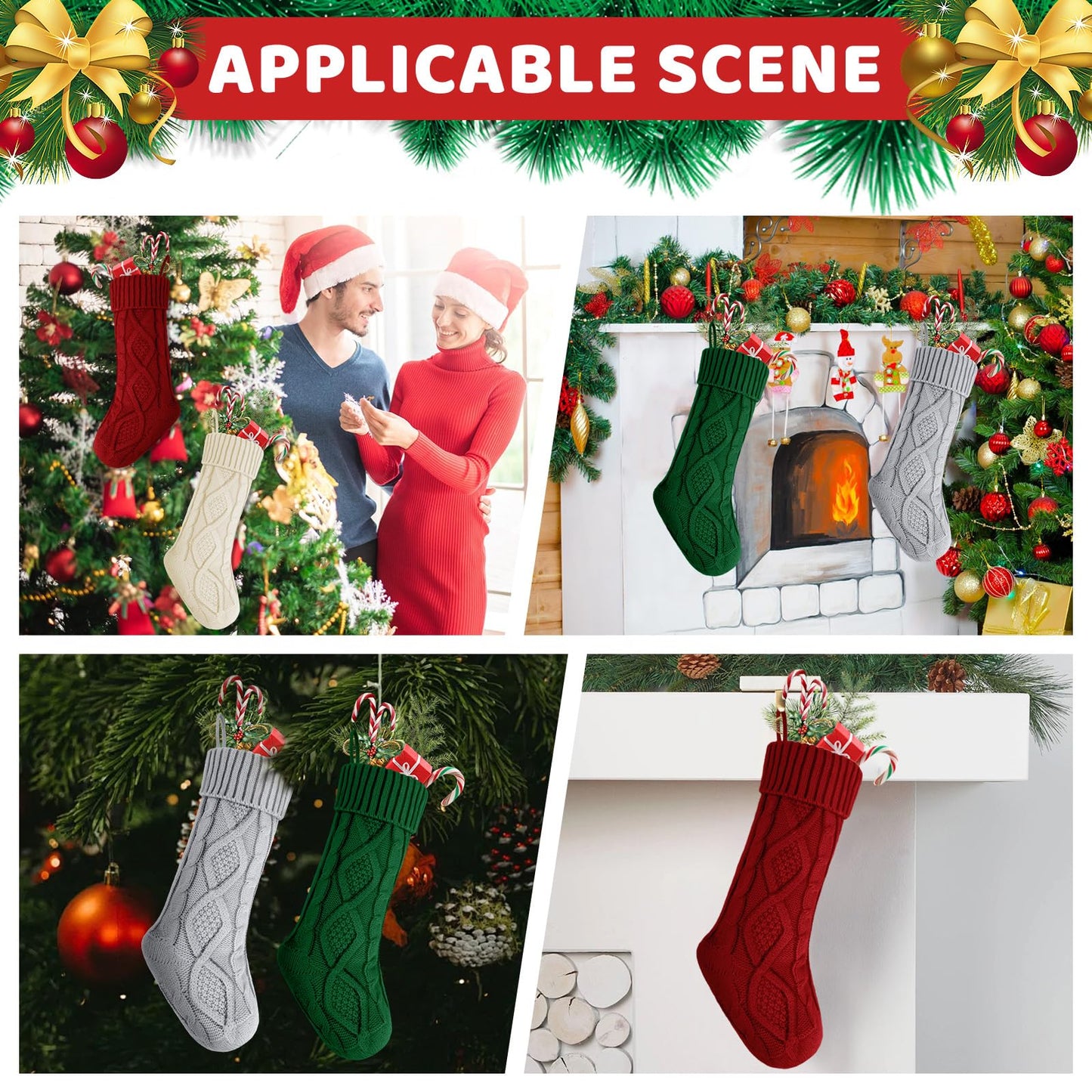 YOGINGO 2 Pack Christmas Stockings - Personalized Christmas Stockings, Large 18 Inches Christmas Stocking Hold All Surprises, Knitted Gift Stockings & Farmhouse Christmas Decor
