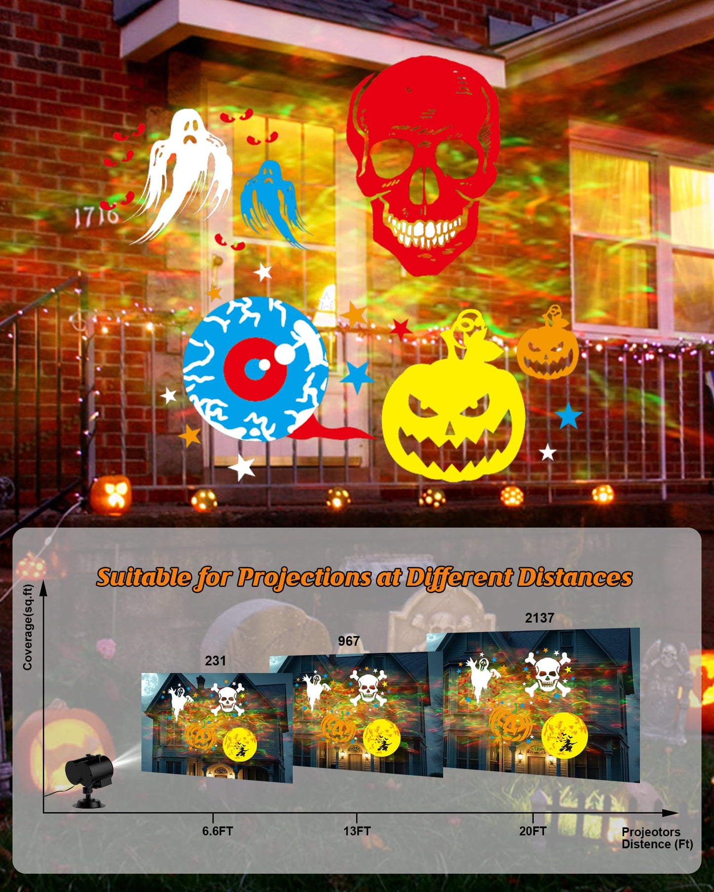COOLWUFAN Christmas Halloween Projector Lights Outdoor, 2-in-1 Moving Patterns Landscape Lights 30 HD Effects (3D Ocean Wave & Patterns) Projection Light for Xmas Halloween Party Garden Decorations