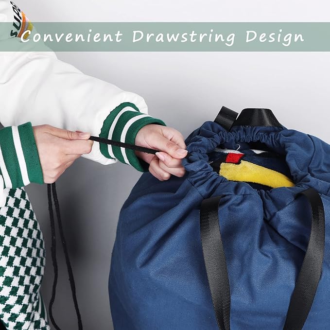 Cotton Canvas Laundry Bag with Handles & Drawstring Straps, Heavy Duty Extra