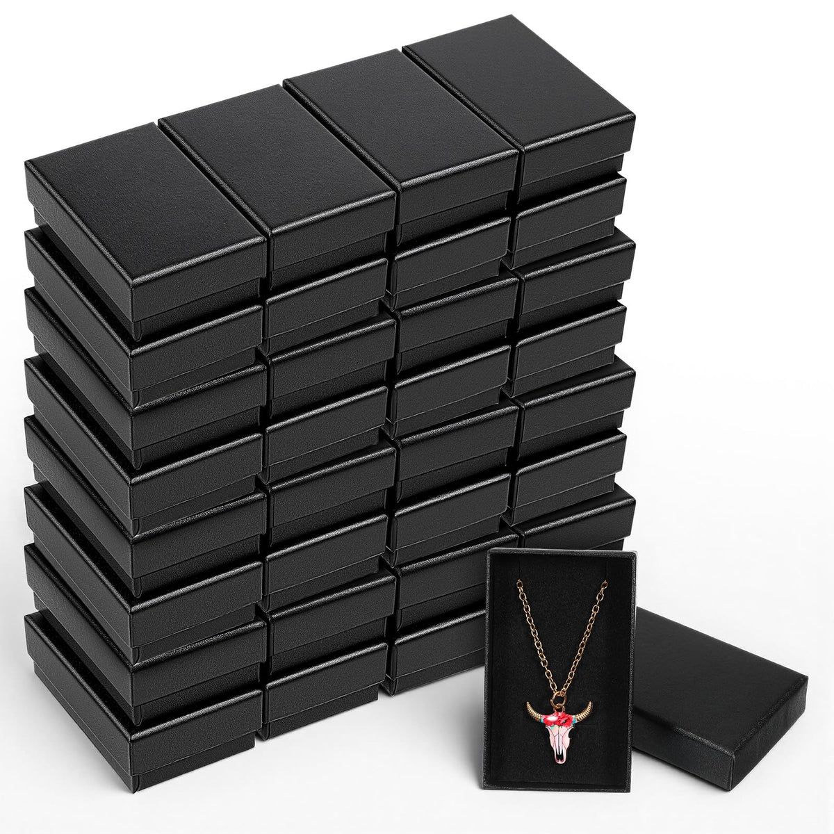 Douaowoc 32 Pcs Cardboard Jewelry Gift Boxes Jewelry Boxes Packaging Small Earring Gift Box with Lids for Necklace Ring (Black, 3.2 x 2 x 1 Inch)