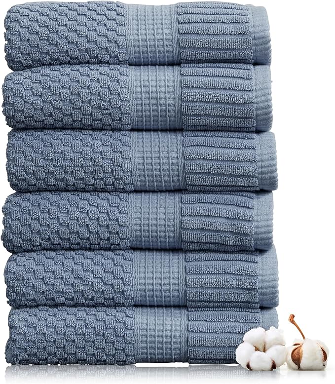 NY Loft 100% Cotton Hand Towel 6 Pack | Super Soft & Absorbent Quick-Dry Hand