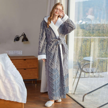 Oksun Womens Long Dressing Gown Robe Full Length Ladies Fluffy Plus Size Fleece Hooded Winter Warm Bathrobe (Grey,XL)