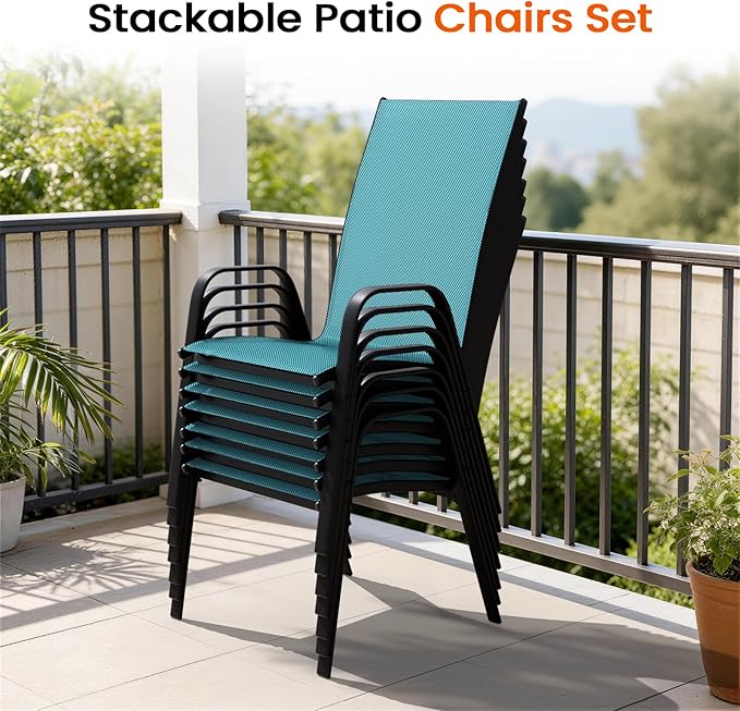 JEAREY Patio Dining Chairs Set of 4, Outdoor Stackable Dining Furniture Set, All Weather Dining Set for Lawn, Garden, Backyard, Poolside, Peacock Blue