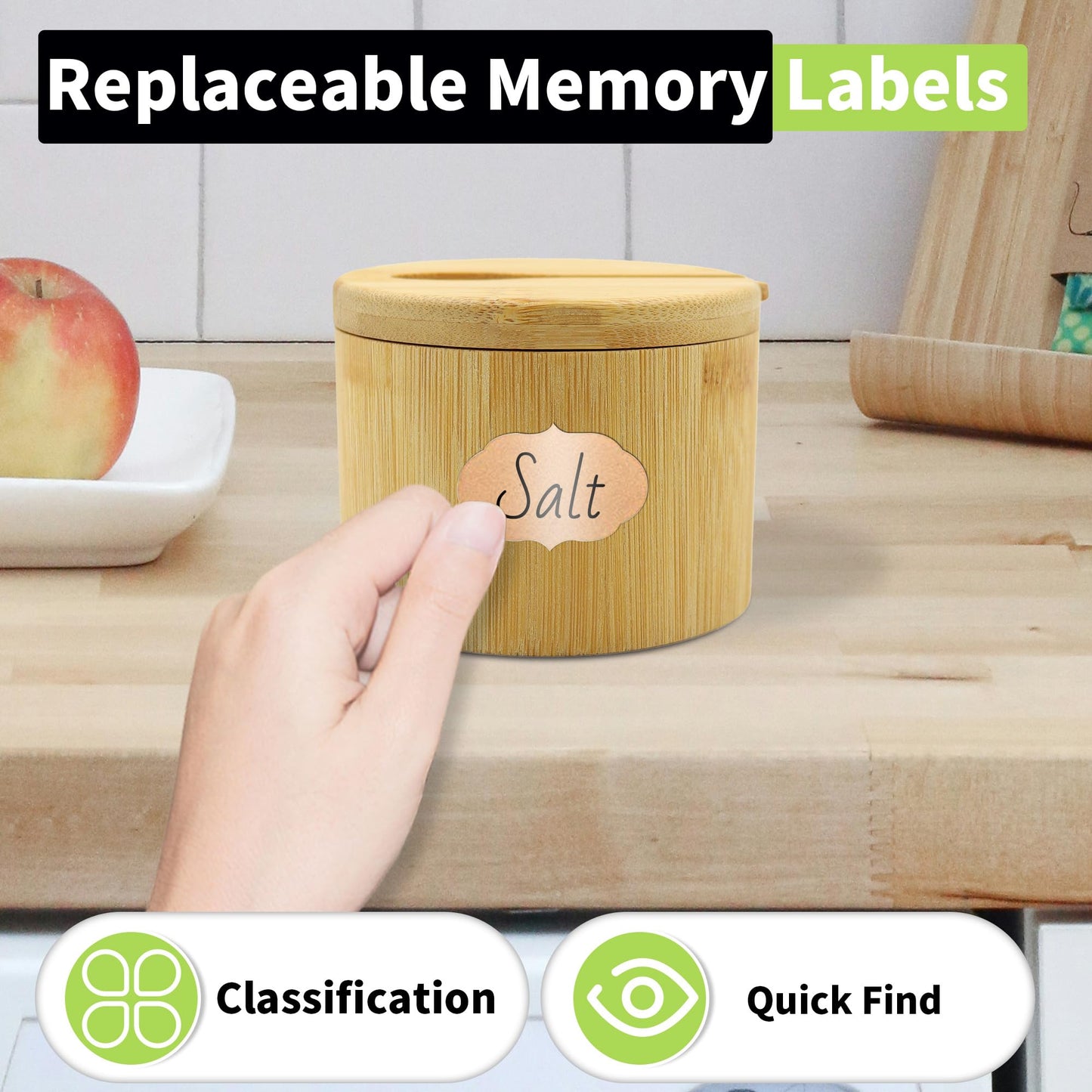 YITOBA 4 Pcs Bamboo Salt Containers for Countertop, Salt and Pepper Bowls with Magnetic Swivel Lid & Spoon, Salt Shakers for Kitchen, Spices Storage Jars, Sugar Holder (4 Pack)